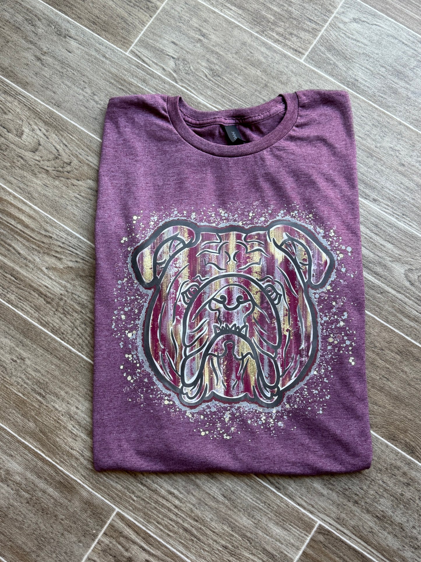 Bulldog painted face maroon tshirt