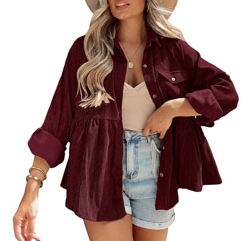 Shirt lapel shacket corduroy jacket blouse Sweet Magnolia Boutique