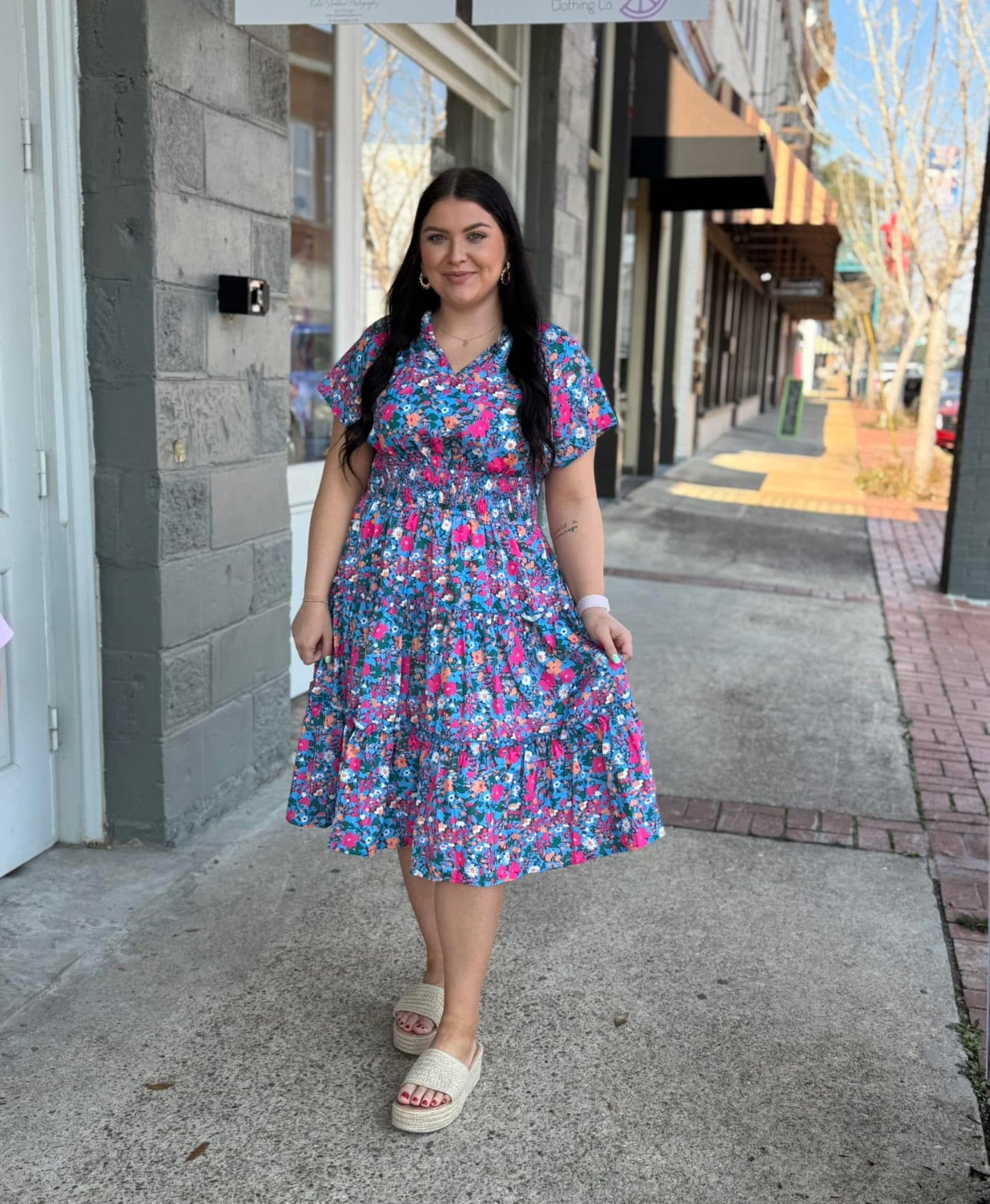 Boho Full floral plus size midi dress