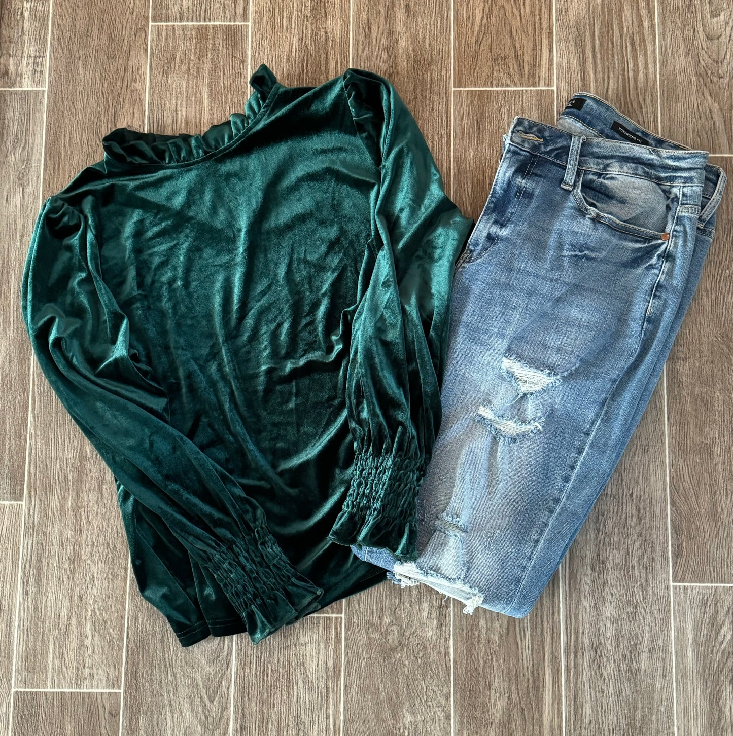 Green velvet blouse