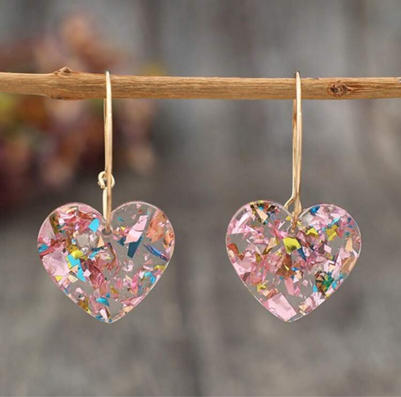 Small acrylic detailed heart hoops