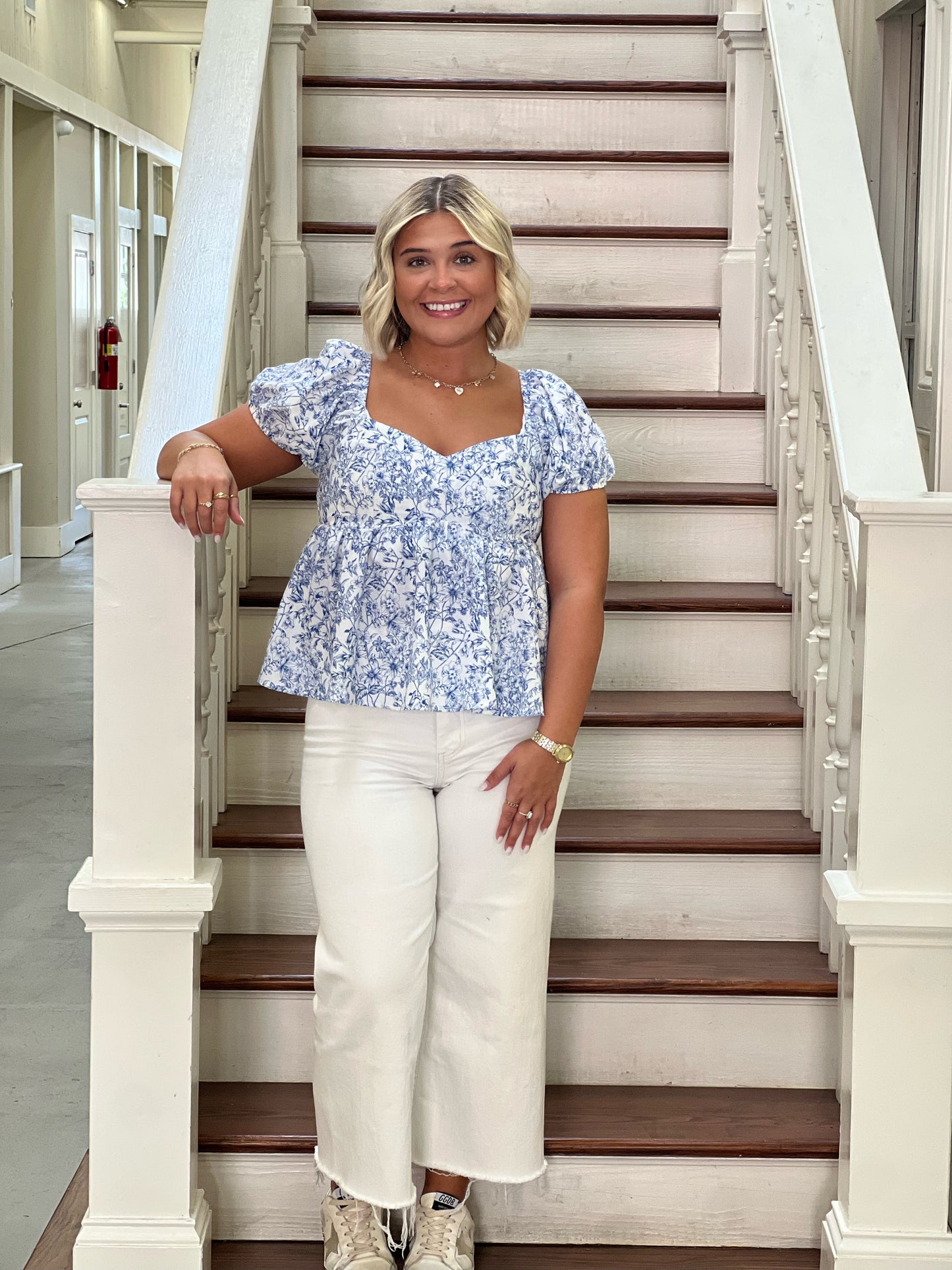 Floral blue/white crop Shirt