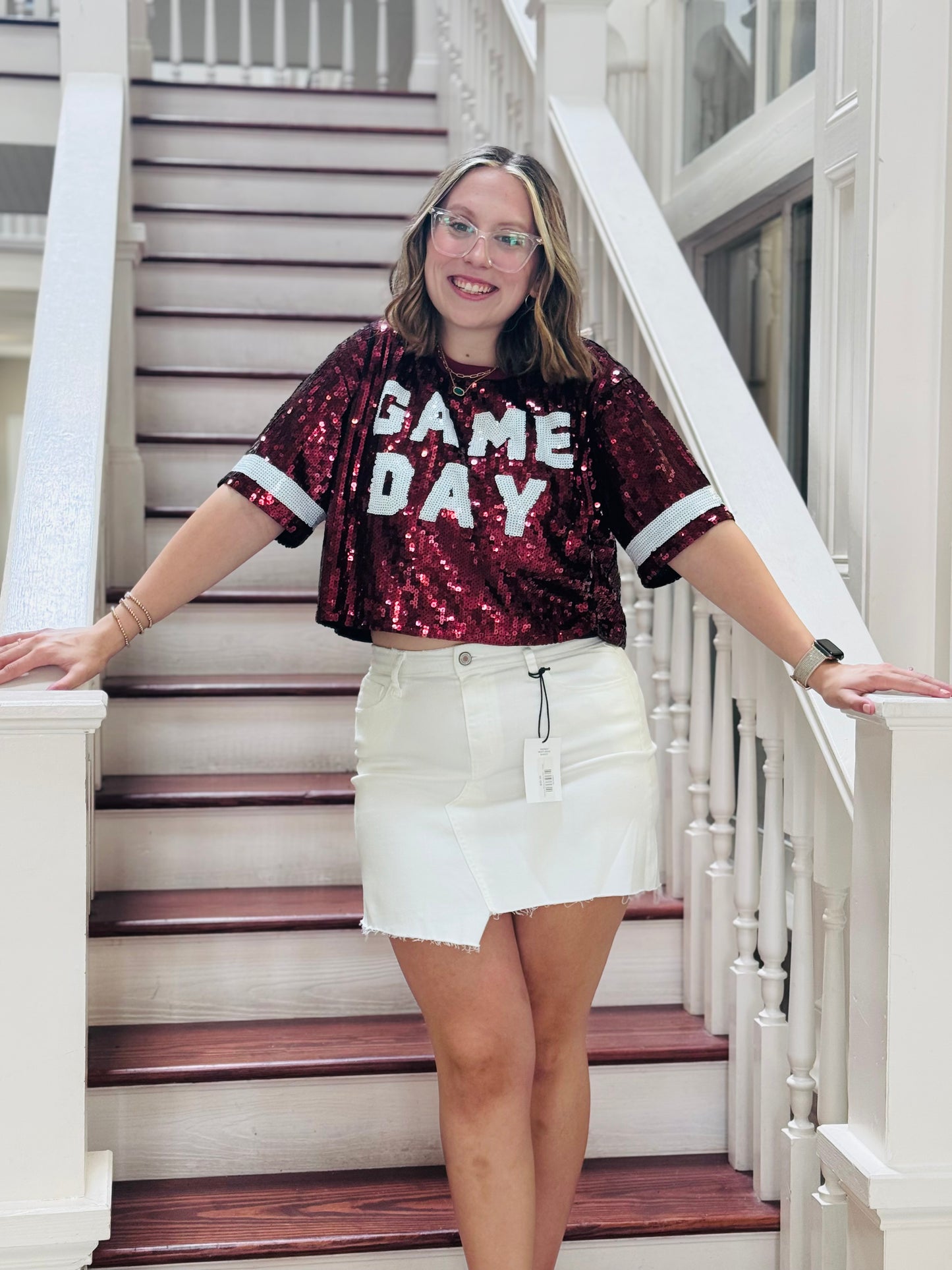 Game day maroon sequin top