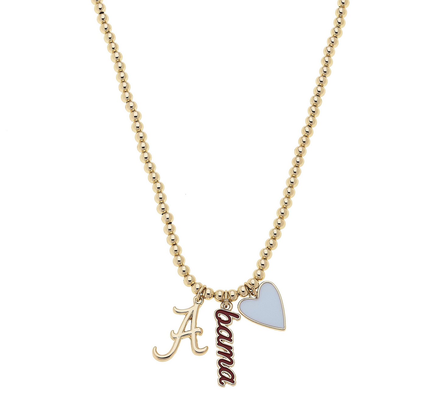 Alabama Crimson Tide Ball Bead Charm Necklace in Shiny Gold