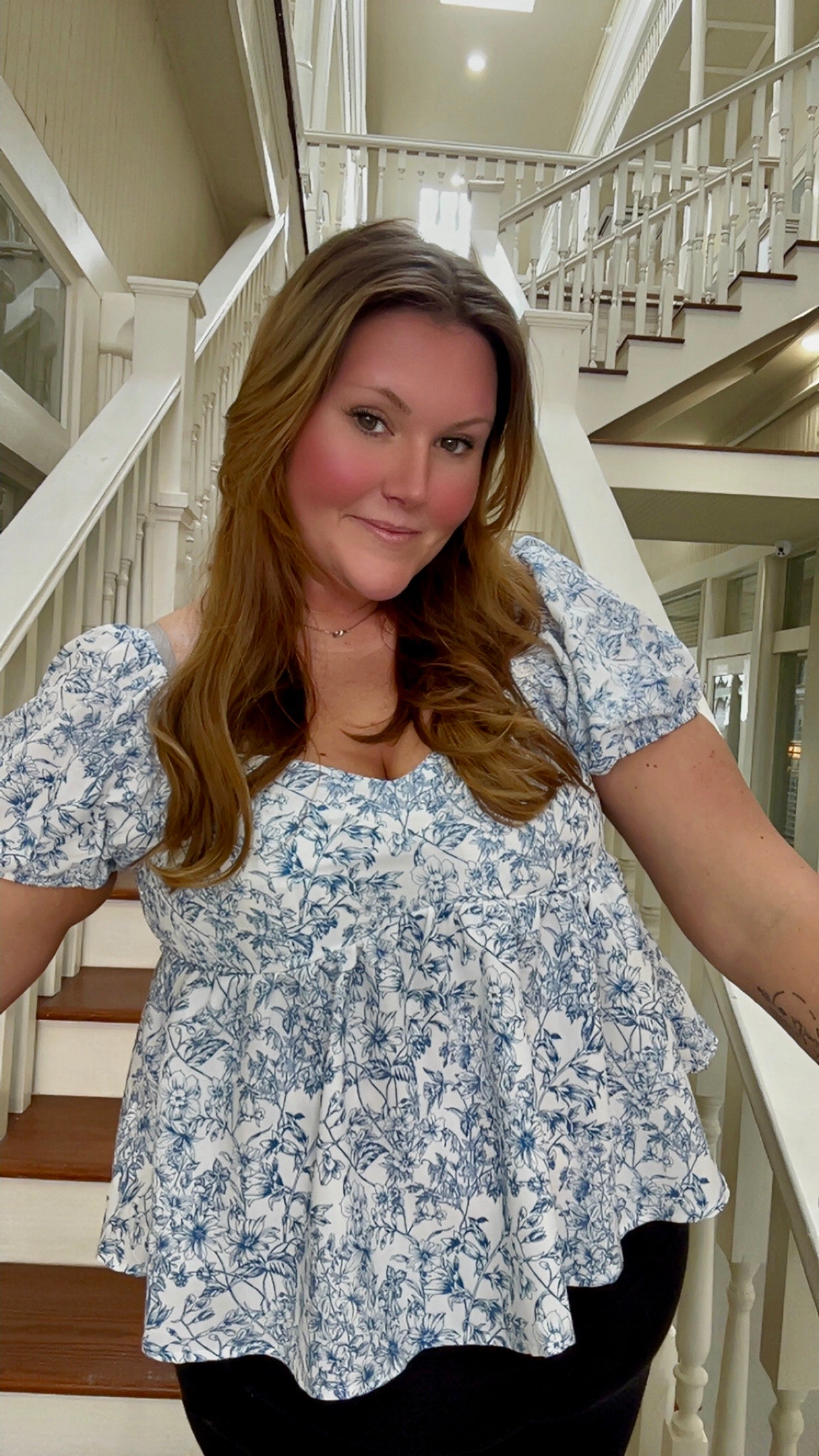 Floral blue/white crop Shirt
