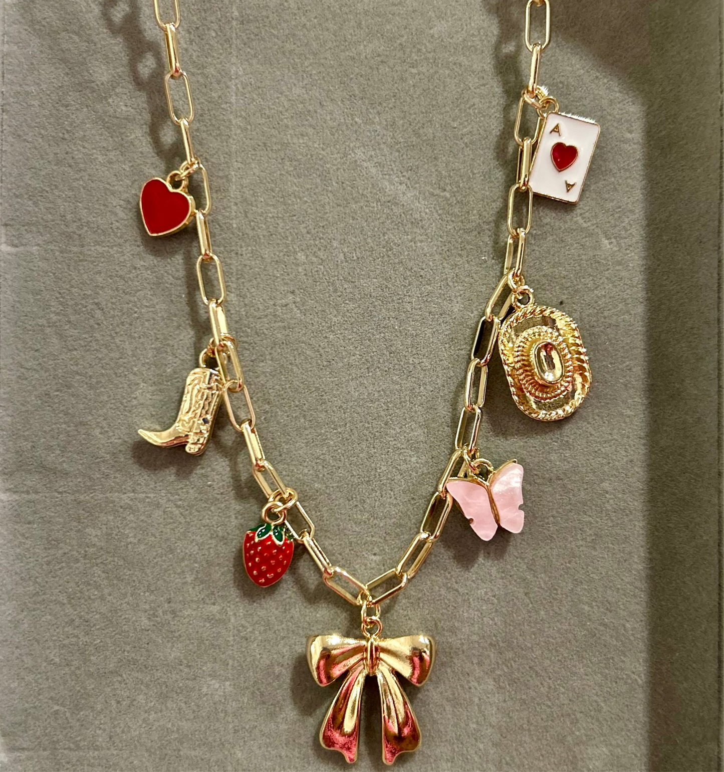 Western charm necklace with 7 charms