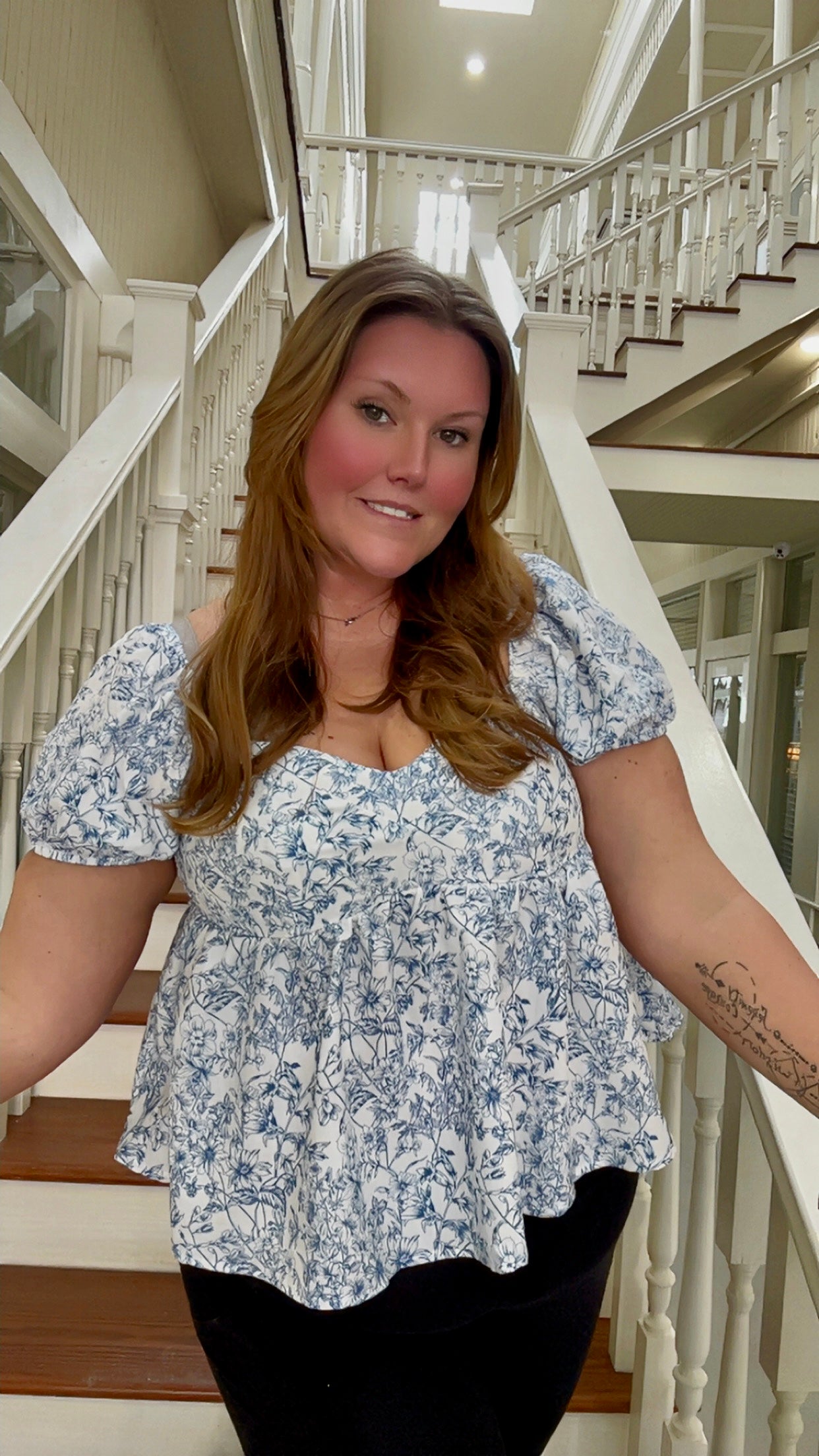 Floral blue/white crop Shirt