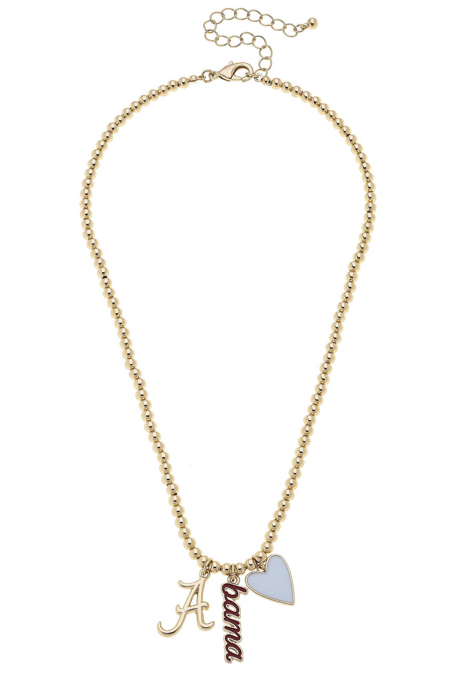 Alabama Crimson Tide Ball Bead Charm Necklace in Shiny Gold