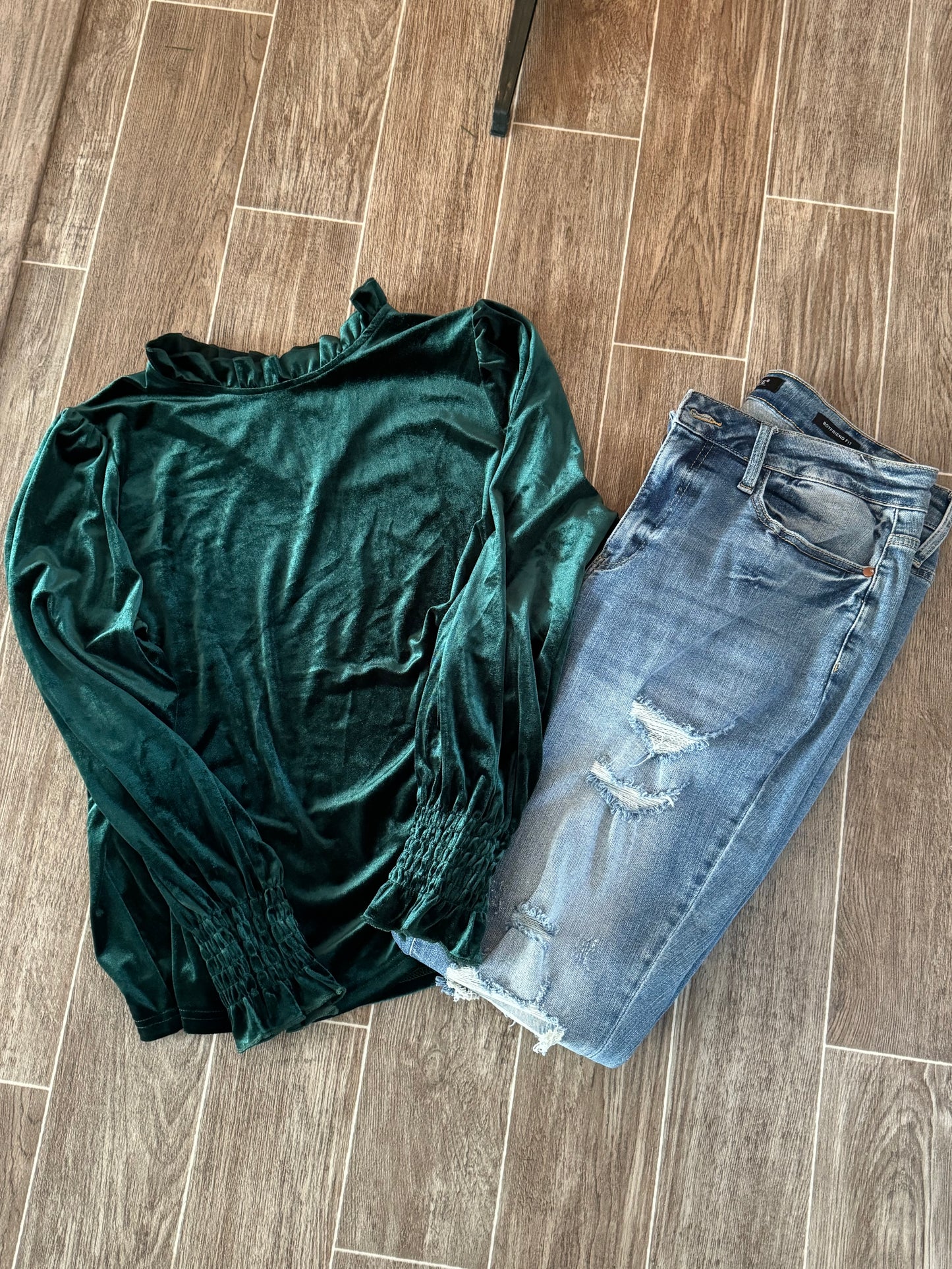 Green velvet blouse