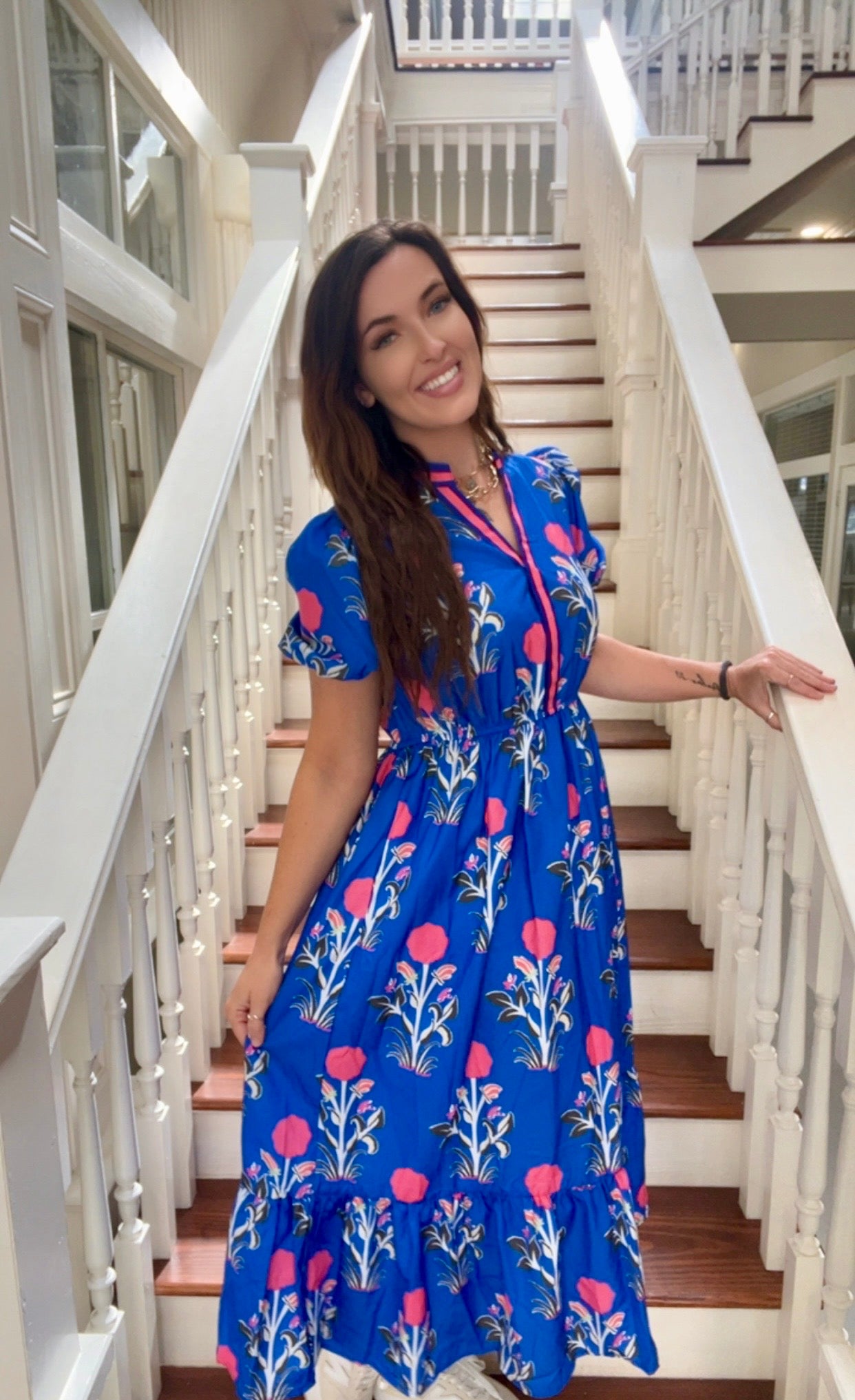 Blue Floral puff sleeve maxi dress