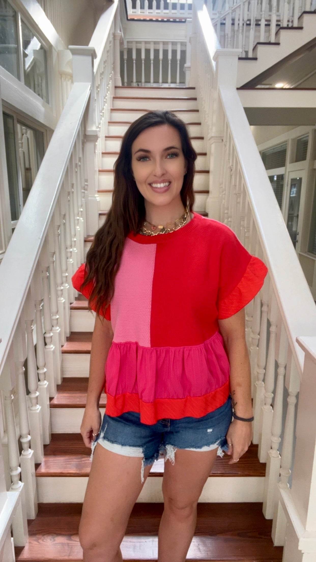 Oversized Red and Pink Flutter sleeve