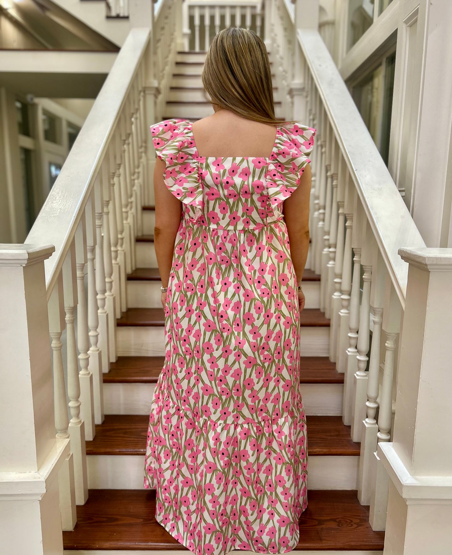 Floral pink Ruffle sleeve maxi dress