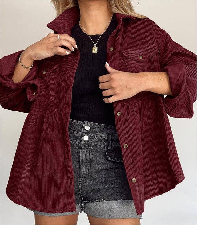 Shirt lapel shacket corduroy jacket blouse Sweet Magnolia Boutique