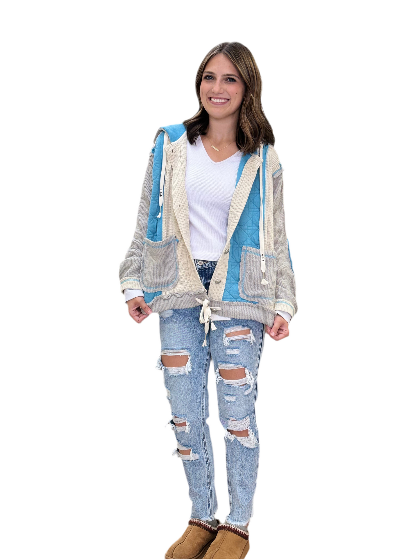 Sky Blue hooded button down shacket