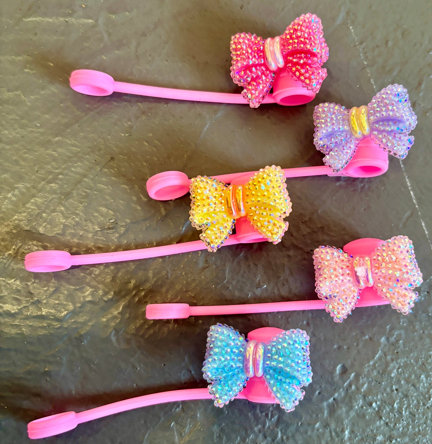 Rhinestone Bow Straw Topper