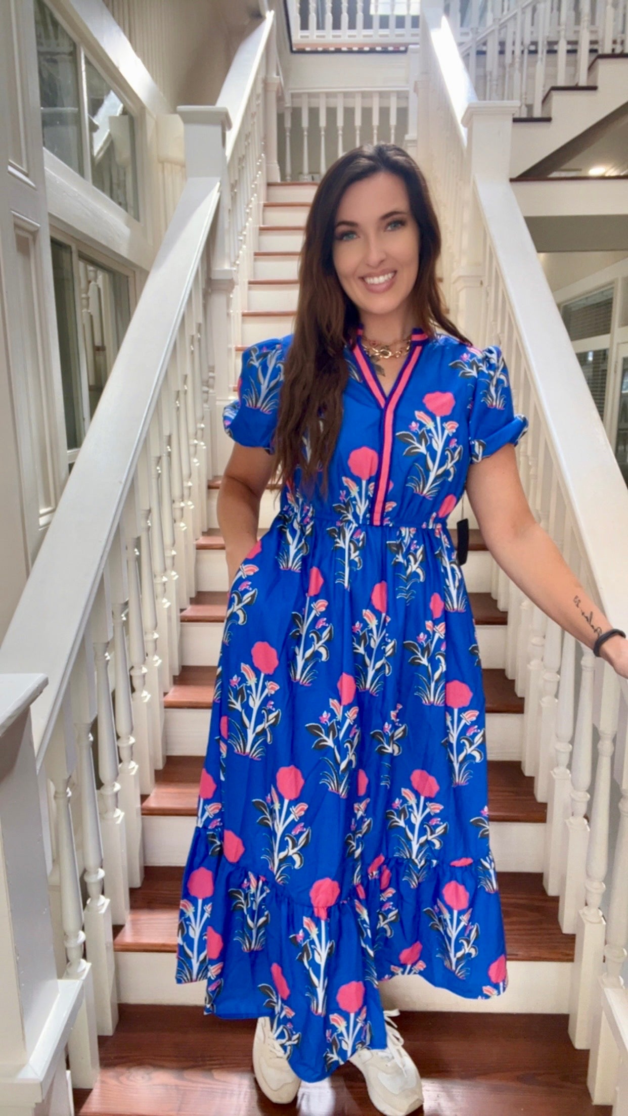 Blue Floral puff sleeve maxi dress