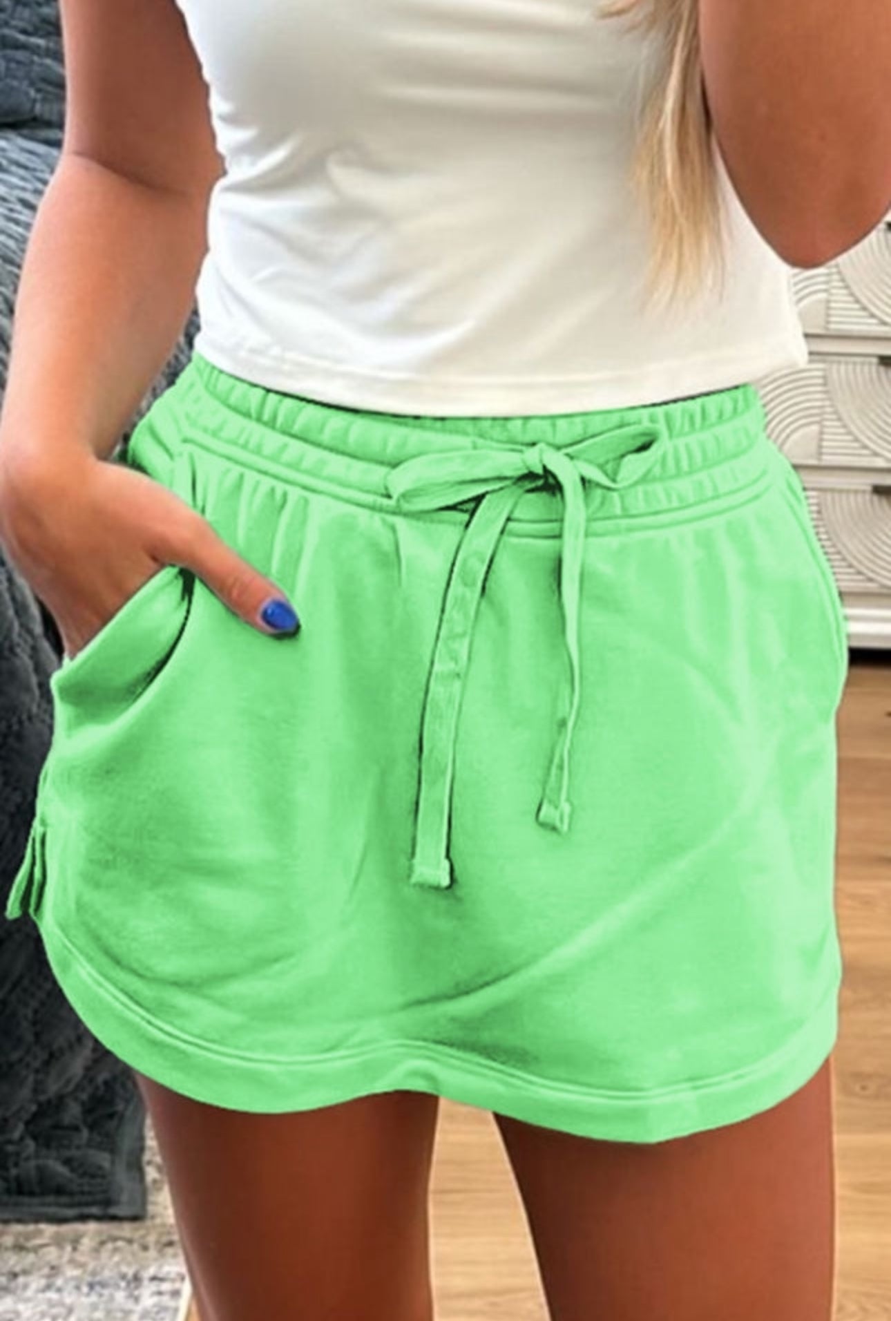 Light green French terry mini skirt