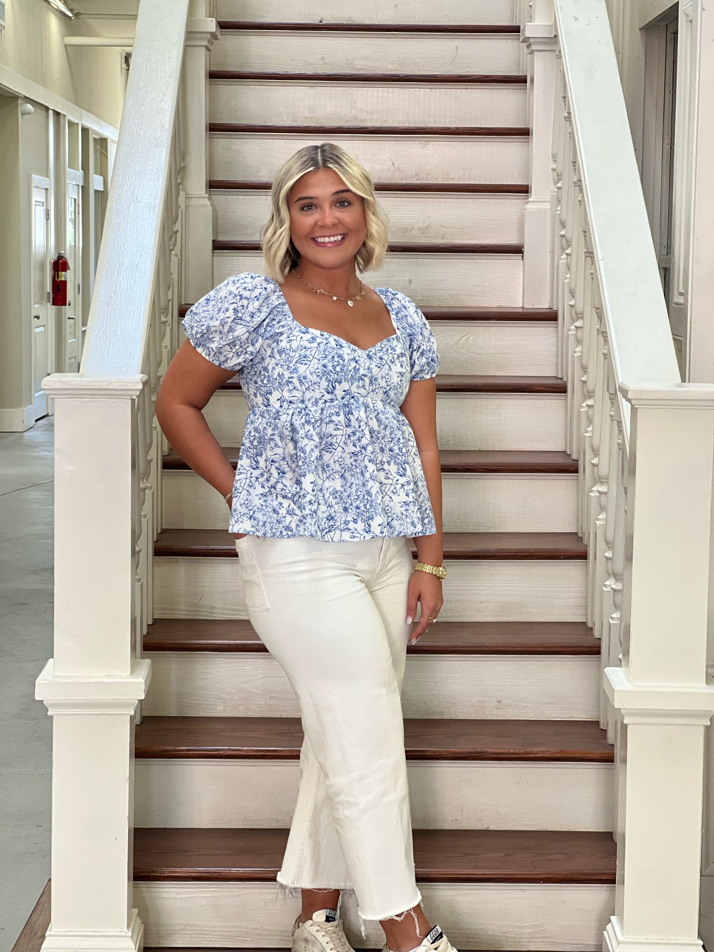 Floral blue/white crop Shirt