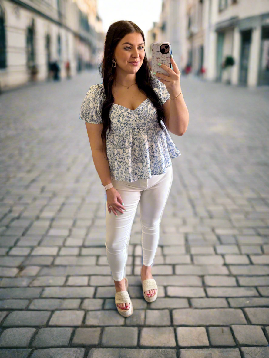 Floral blue/white crop Shirt