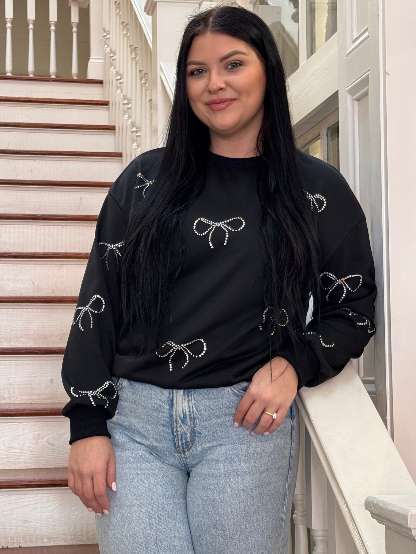 Black Sweater with silver sequin bows