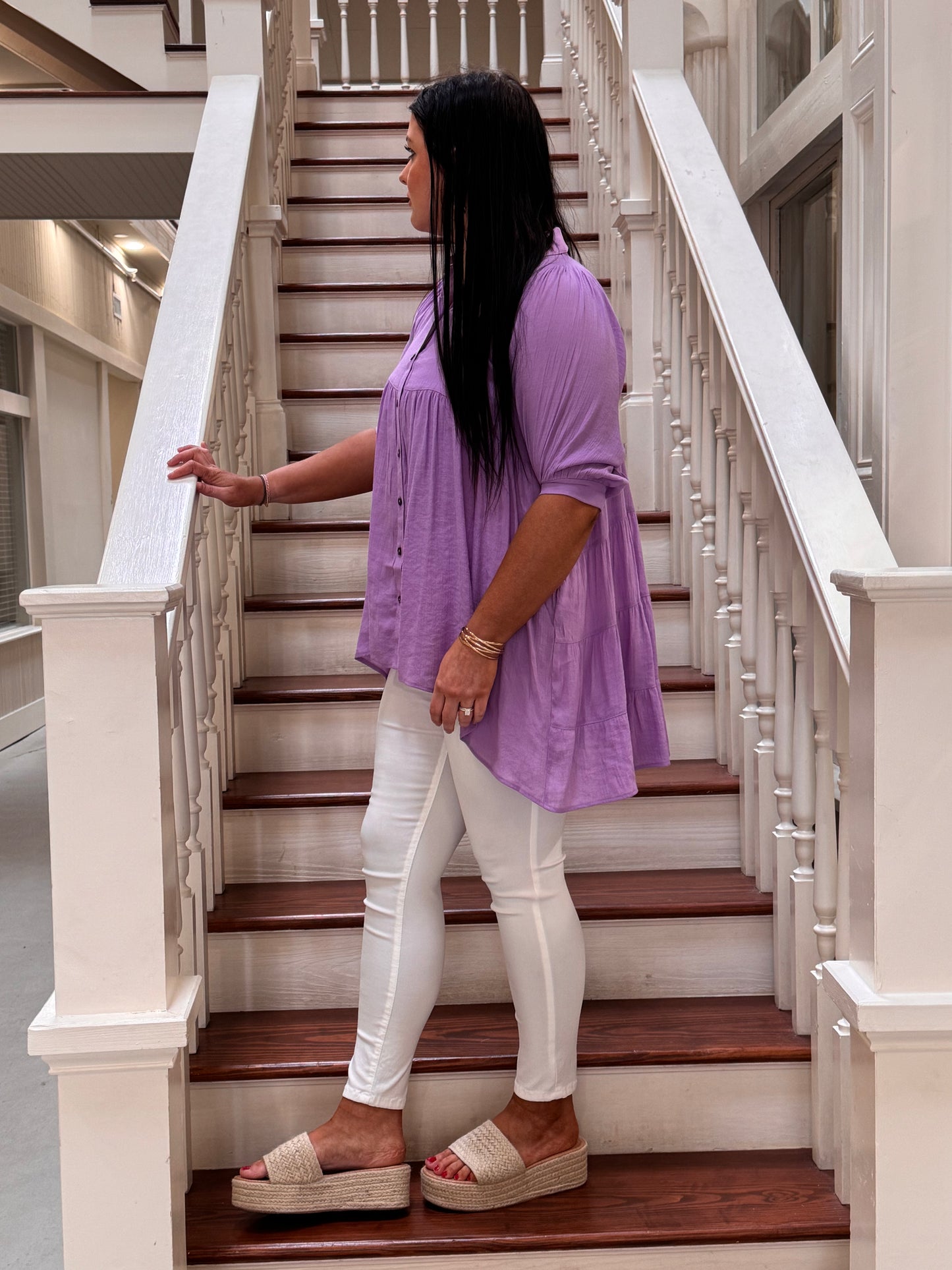 Tiered Back Hi low Button Front Tunic
