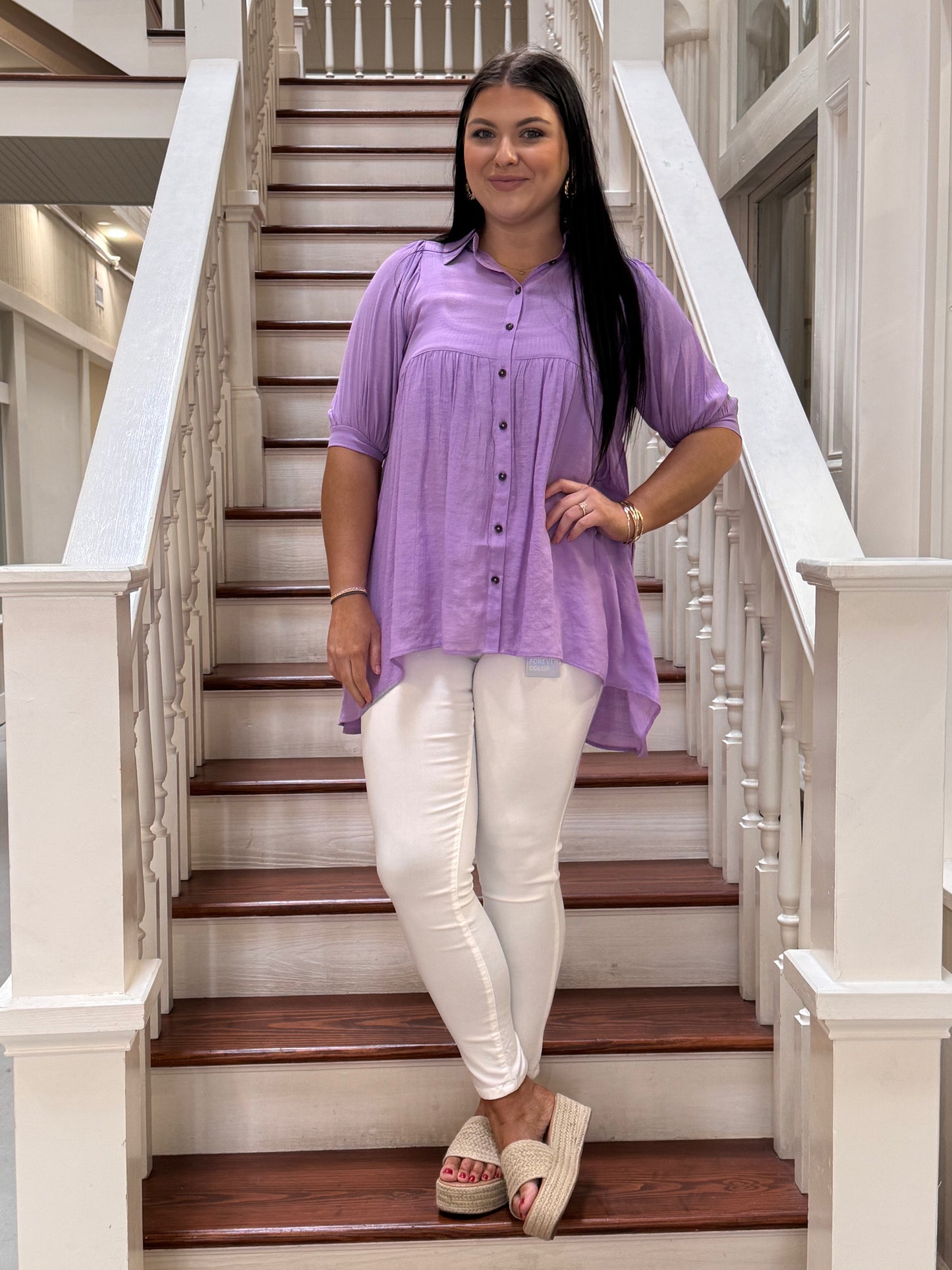 Tiered Back Hi low Button Front Tunic