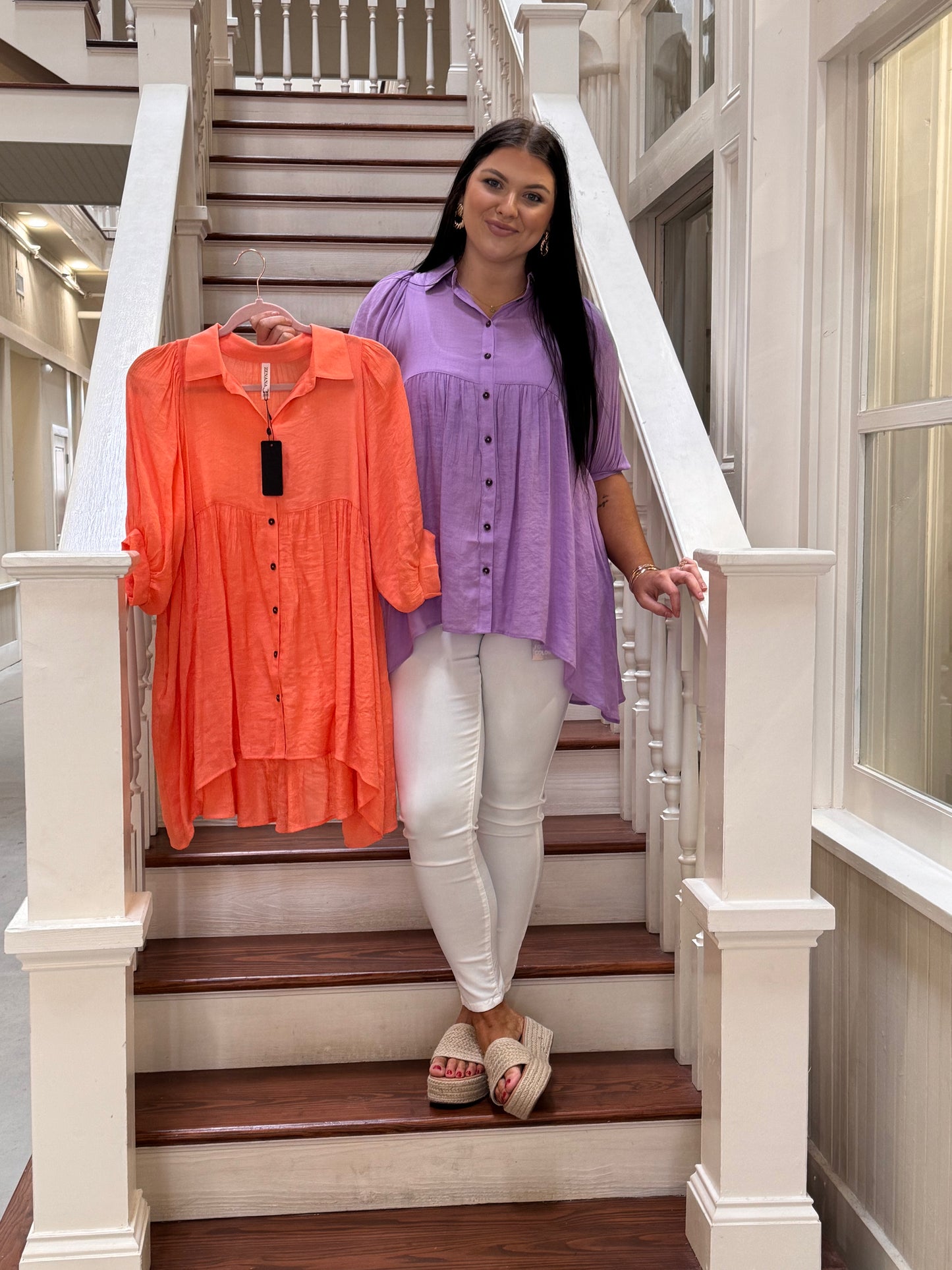 Tiered Back Hi low Button Front Tunic