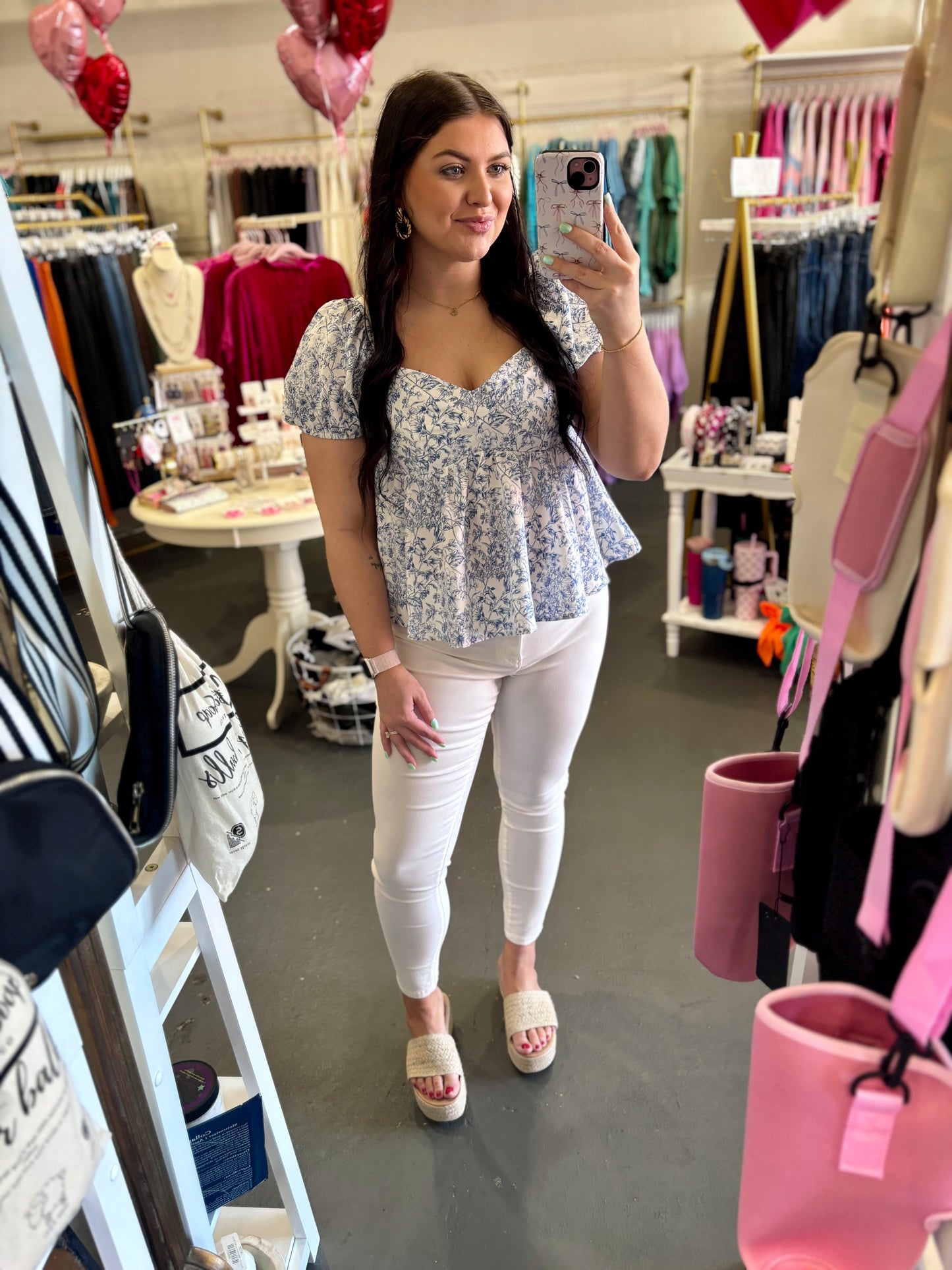 Floral blue/white crop Shirt
