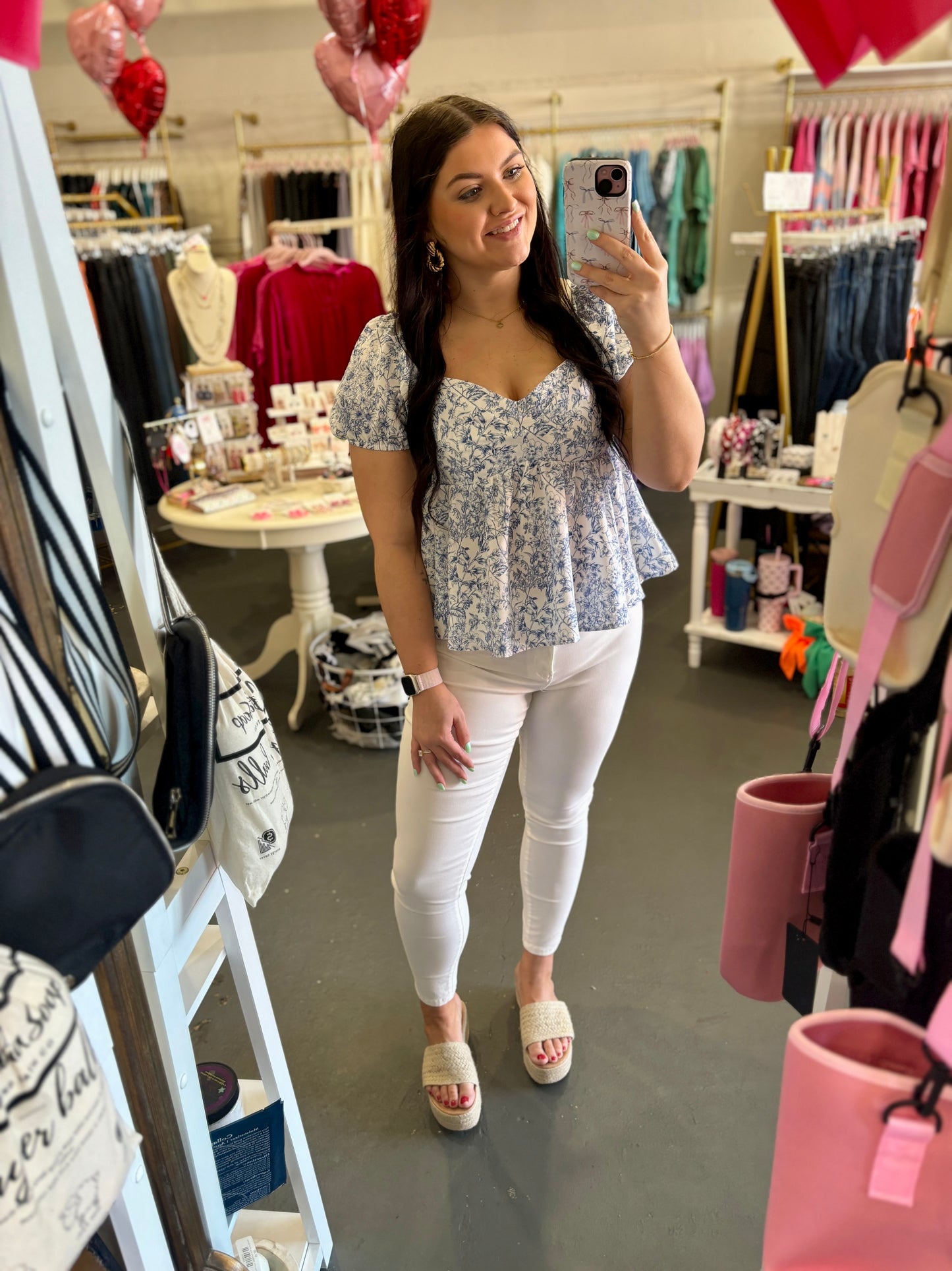 Floral blue/white crop Shirt