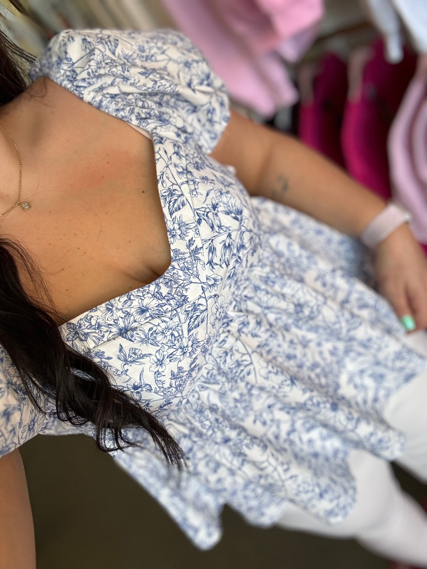 Floral blue/white crop Shirt