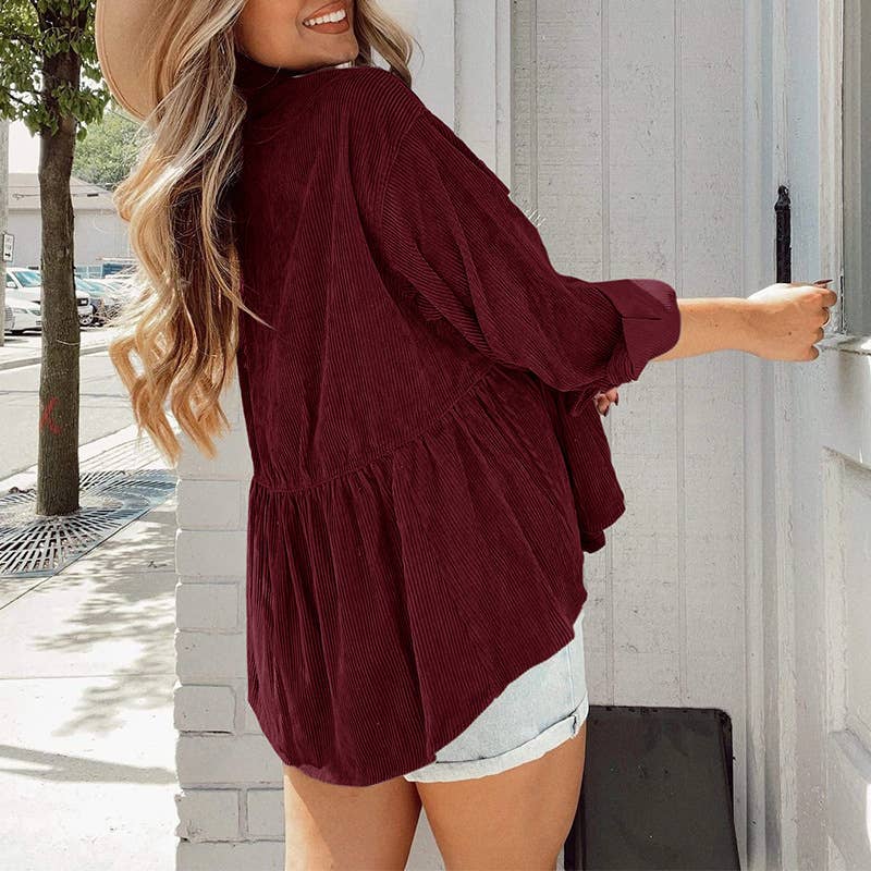 Shirt lapel shacket corduroy jacket blouse Sweet Magnolia Boutique