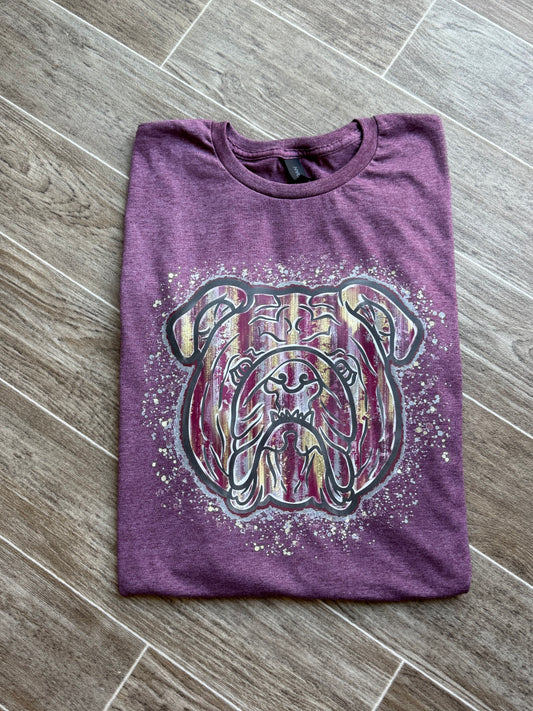 Bulldog painted face maroon tshirt