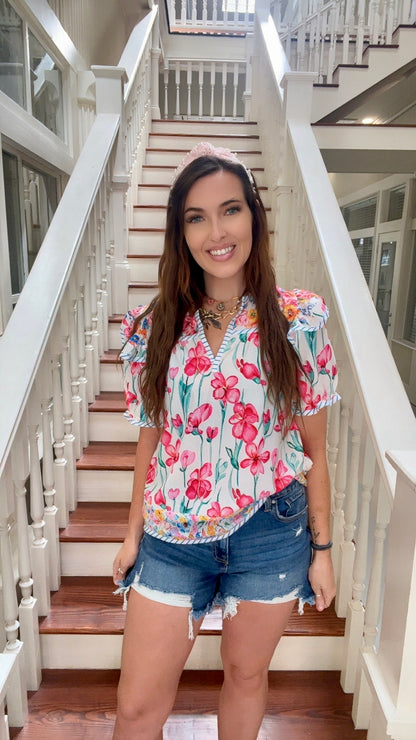 Pink Ruffle floral top
