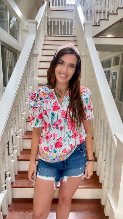 Pink Ruffle floral top
