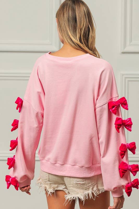 Velvet BOW Sleeve Lightweight Sweatshirt