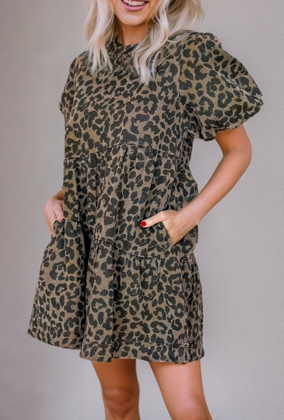 Leopard Mini Dress with Pockets