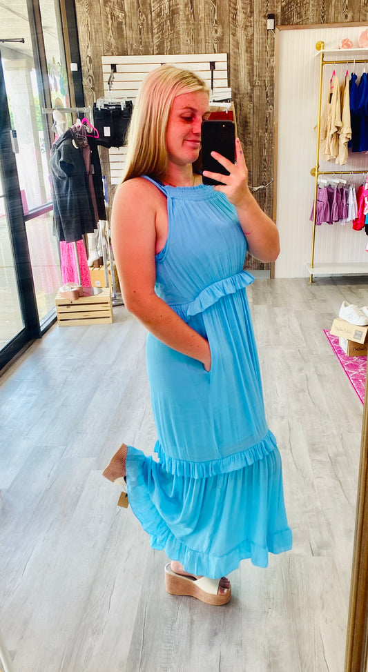 Lagoon Blue Maxi Dress with pockets