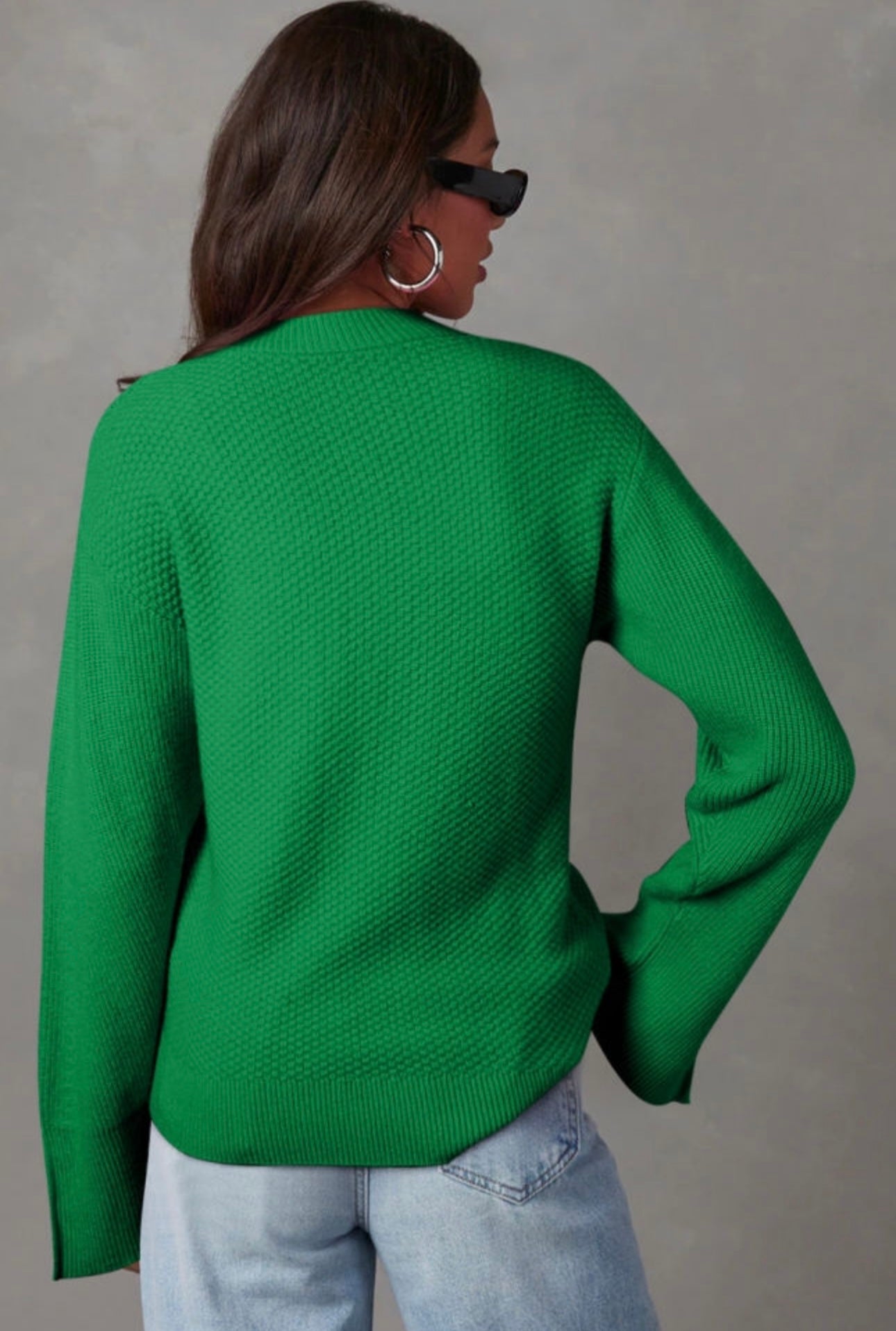 Kelly green textured split cuff sweater