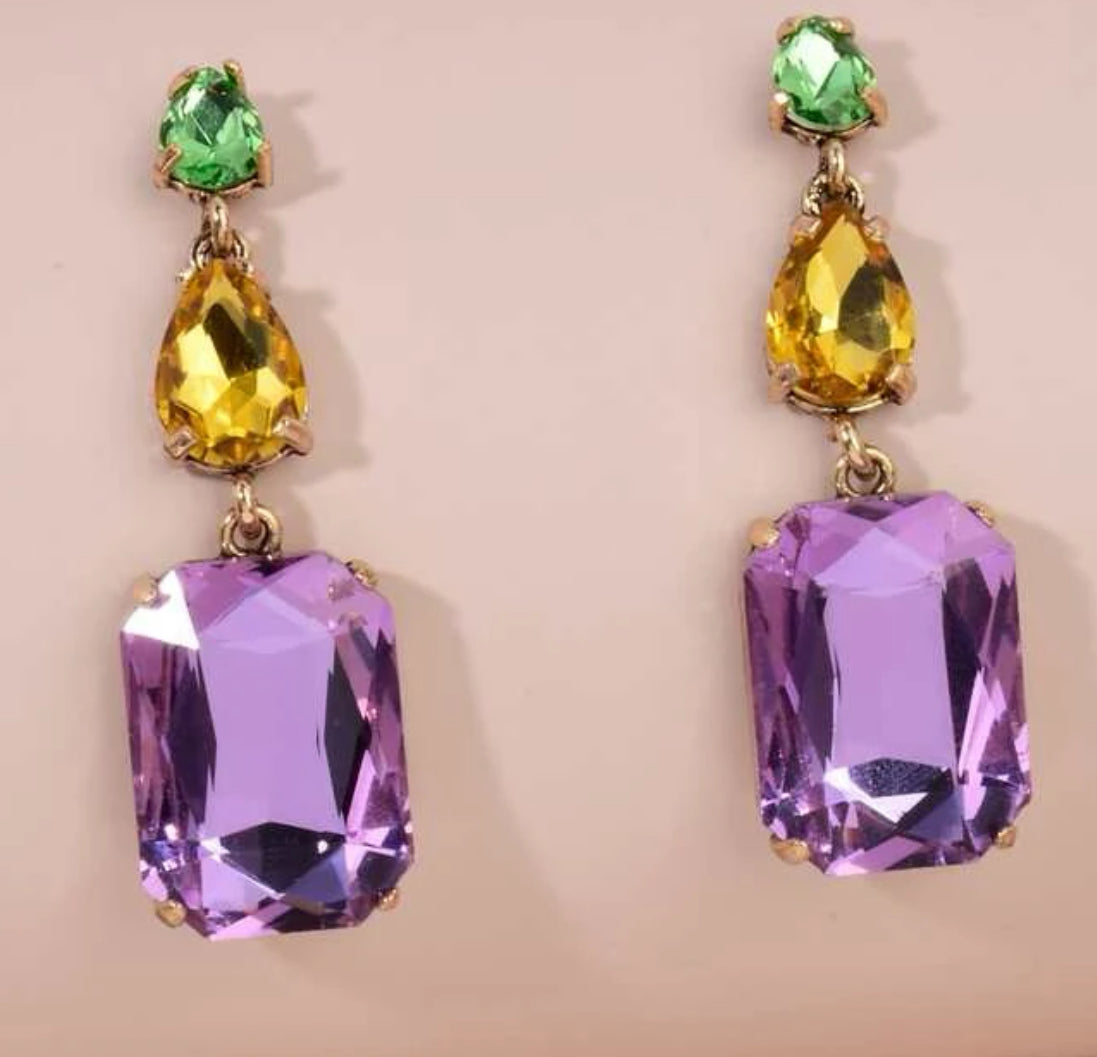 Mardi Gras gem earrings Sweet Magnolia Boutique