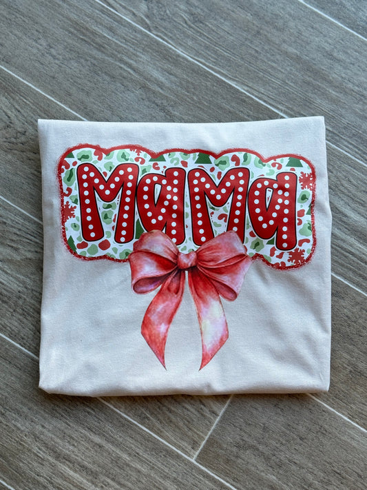 Mama Christmas bow tshirt