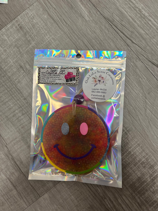 Multicolor Smiley Face Car Freshie (cupcake)