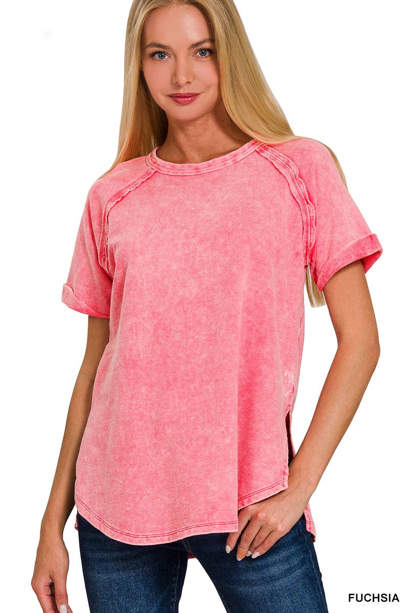 SI-24639 FRENCH TERRY WASHED CUFF SLEEVE TOP Sweet Magnolia Boutique