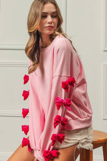 Velvet BOW Sleeve Lightweight Sweatshirt