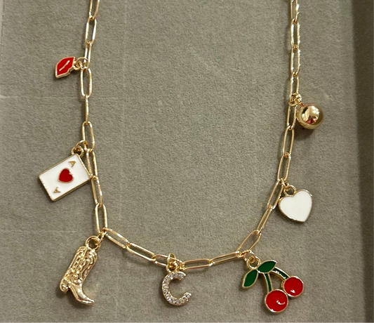 Western Initial Charm necklace with 7 charms