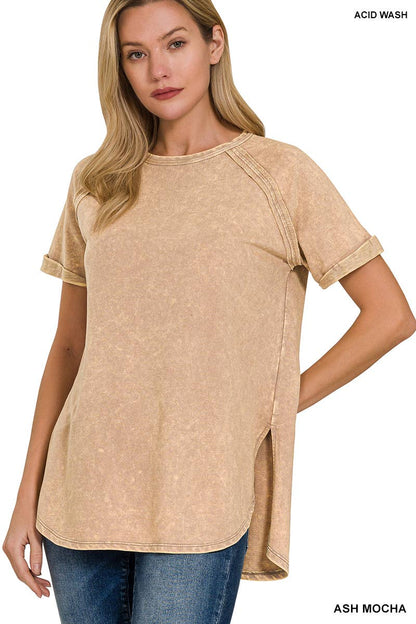 SI-24639 FRENCH TERRY WASHED CUFF SLEEVE TOP Sweet Magnolia Boutique