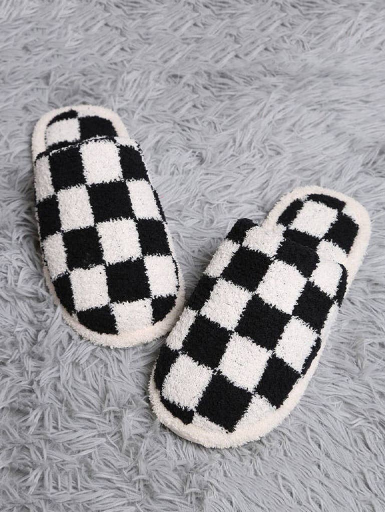 SI-25783 Checkered Slippers Cozy Slip On