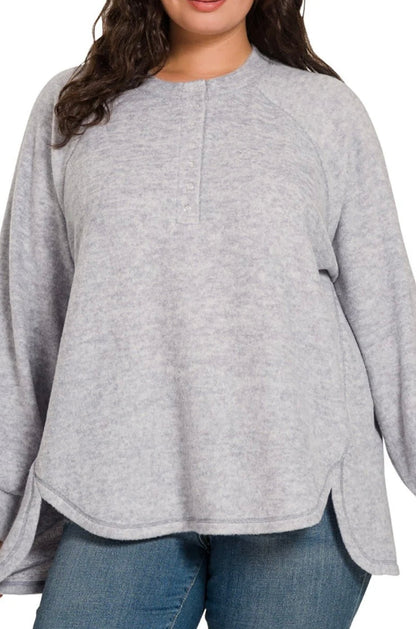 Zenana plus size heather gray Henley sweater