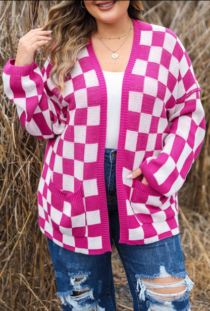 Pink checkered cardigan, presale