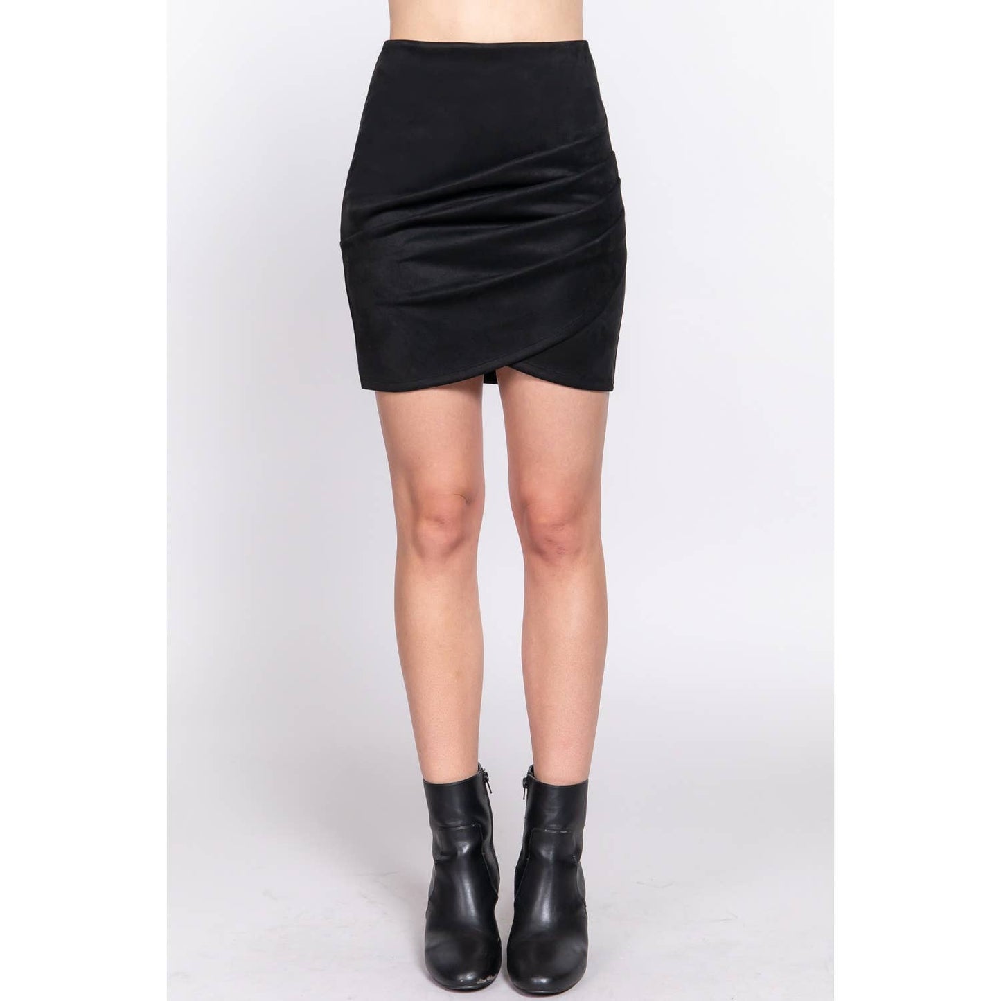 RUCHED FAUX SUEDE MINI SKIRT: Sweet Magnolia Boutique