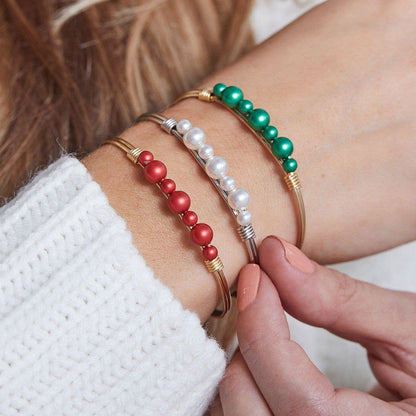 Crystal Pearl Bangle Bracelet in White